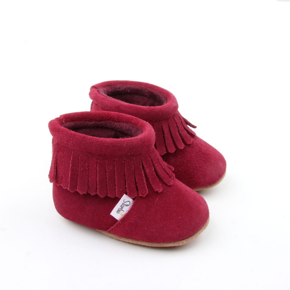 Anti-Slip Burgundy Fringe Boots toddler infant